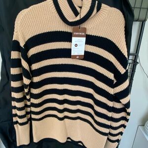 White House Black Market Black and Tan Striped Turtleneck Sweater